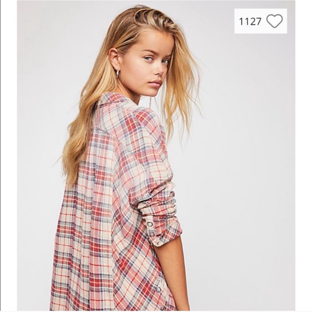 NWT FREE PEOPLE JUNIPER RIDGE PLAID HERRINGBONE BUTTON DOWN LONG SLEEVE SHIRT